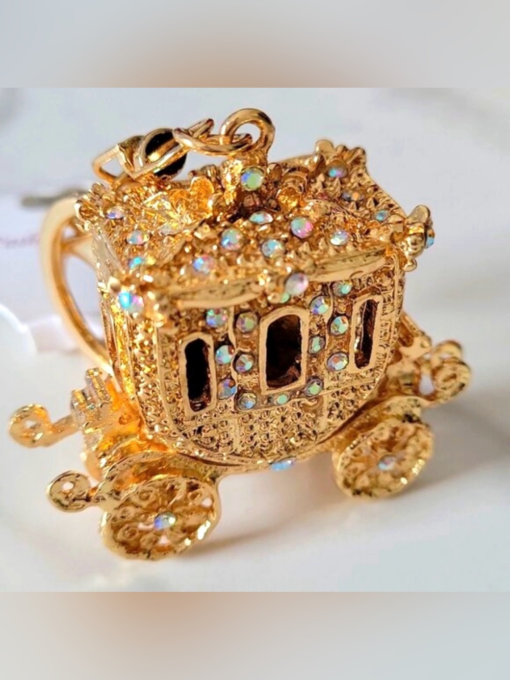 👑 Gold Coach Princess Rhinestone Purse Charm Royal Carriage Keychain